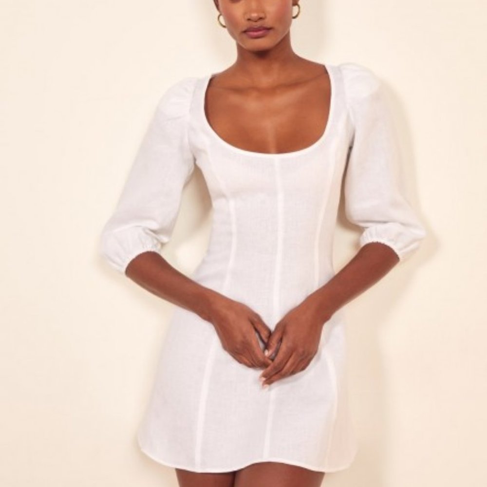 Reformation White Linen Maxine Mini Dress Sz 2